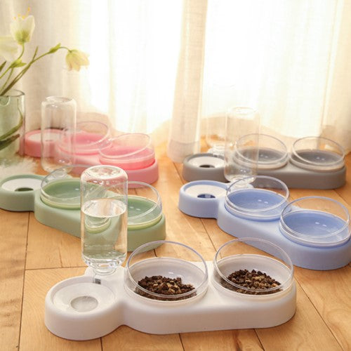 Double Pet Bowl with Water Dispenser